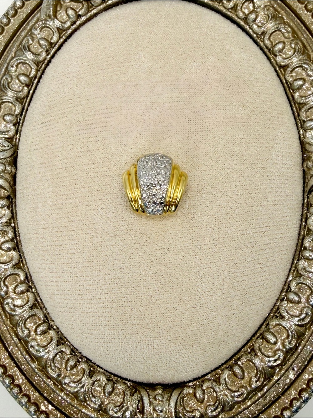 Vintage 925 Sterling Silver Gold-Plated Pave Dome Slide Pendant / Charm ✨